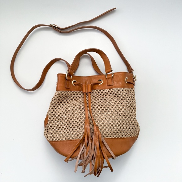 divina firenze Handbags - Divina Firenze Straw Drawstring Leather Bucket Crossbody Bag